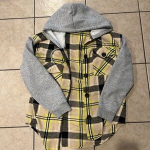 Plaid Hooded Women’s Shirt with Gray Sleeves
